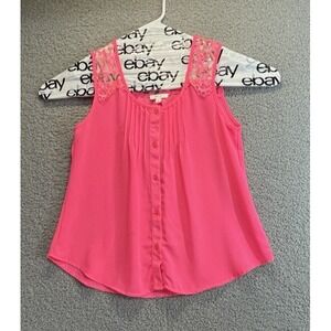 Mine Tank Top Womens Medium Button Up Shirt Sleeveless Pleated‎ Lace Thin